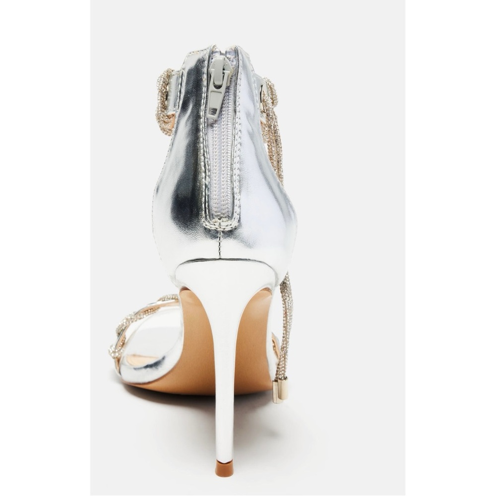 Silver High Heel Sandals Metallic Strappy Evening Heels for Weddings Parties - Picture 7 of 7